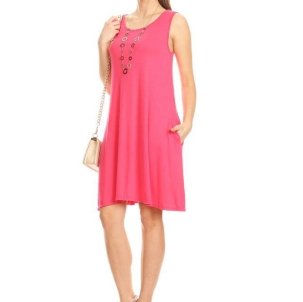 Pink Sleeveless Tunic Dress with Pockets swing med